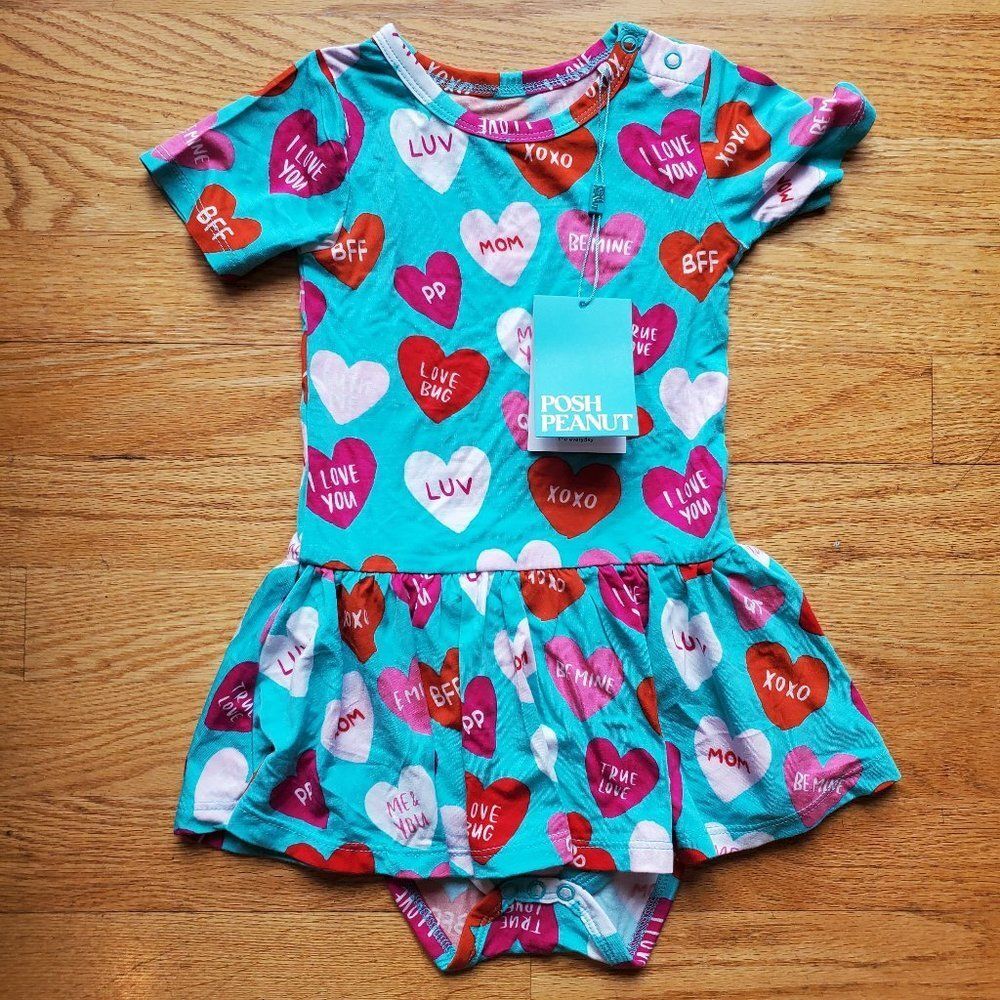 New Posh Peanut Valerie Twirl Dress Bodysuit 18-24 Toddler Valentine Hearts